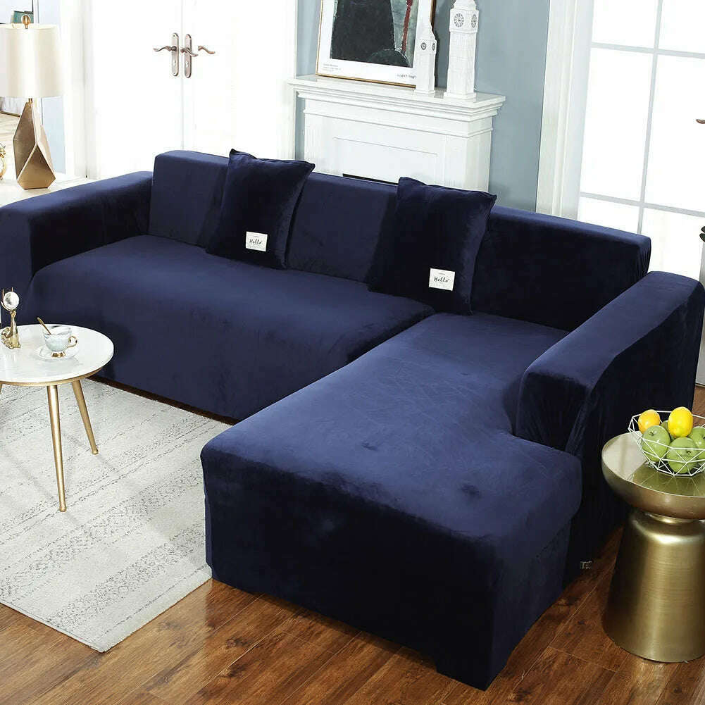 2022 Velvet L Shaped Sofa Cover For Living Room Elastic Furniture Couch Slipcover Chaise Longue Corner Sofa Covers Stretchable - KIMLUD