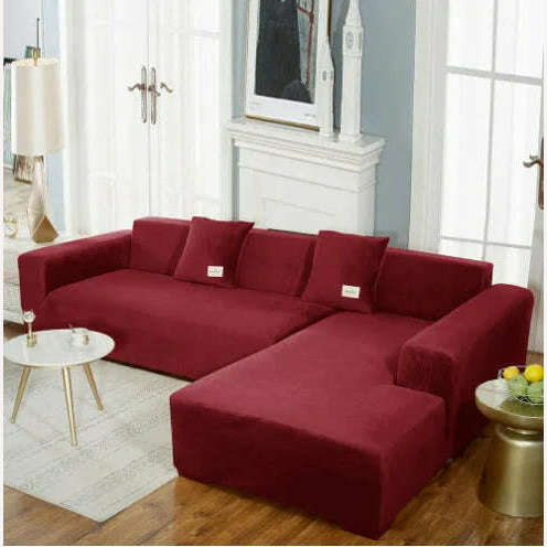 2022 Velvet L Shaped Sofa Cover For Living Room Elastic Furniture Couch Slipcover Chaise Longue Corner Sofa Covers Stretchable - KIMLUD