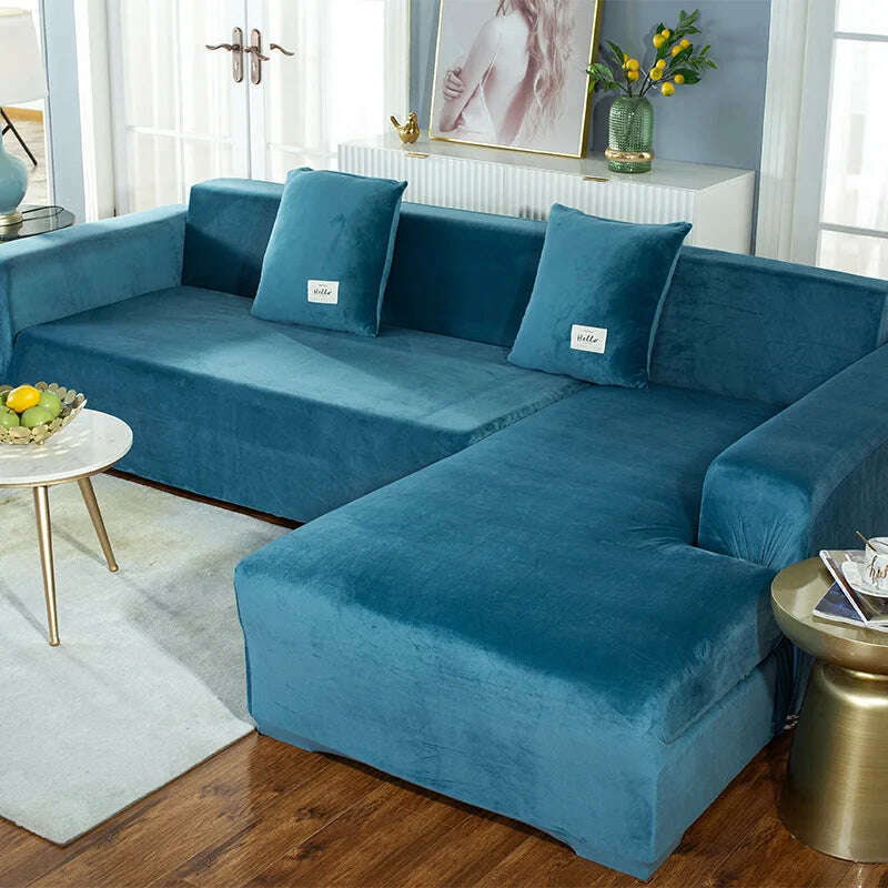 2022 Velvet L Shaped Sofa Cover For Living Room Elastic Furniture Couch Slipcover Chaise Longue Corner Sofa Covers Stretchable - KIMLUD