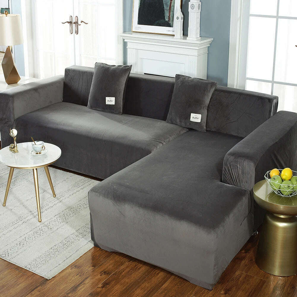 2022 Velvet L Shaped Sofa Cover For Living Room Elastic Furniture Couch Slipcover Chaise Longue Corner Sofa Covers Stretchable - KIMLUD
