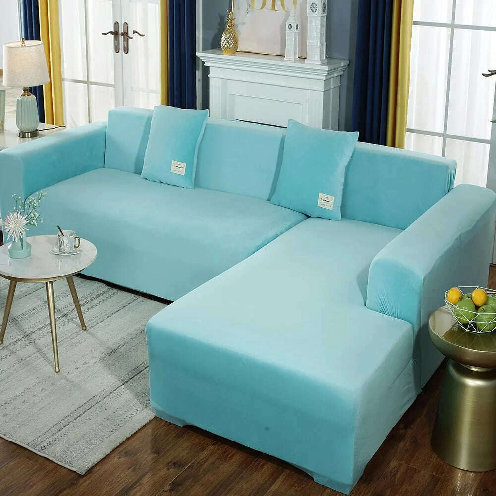2022 Velvet L Shaped Sofa Cover For Living Room Elastic Furniture Couch Slipcover Chaise Longue Corner Sofa Covers Stretchable - KIMLUD