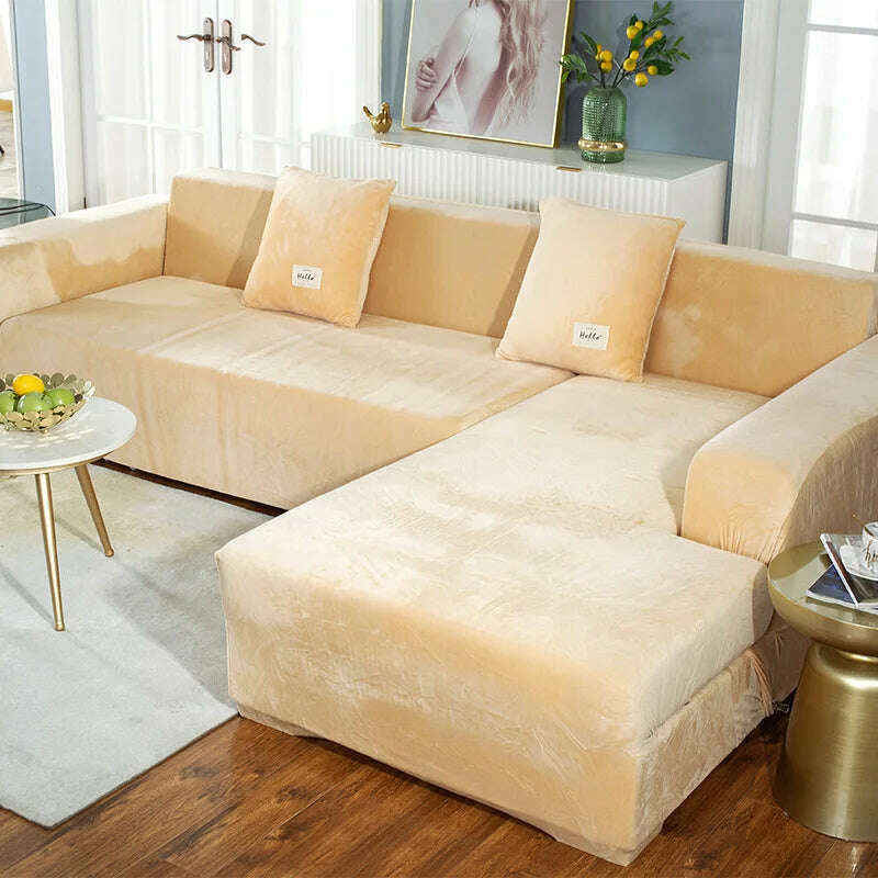 2022 Velvet L Shaped Sofa Cover For Living Room Elastic Furniture Couch Slipcover Chaise Longue Corner Sofa Covers Stretchable - KIMLUD