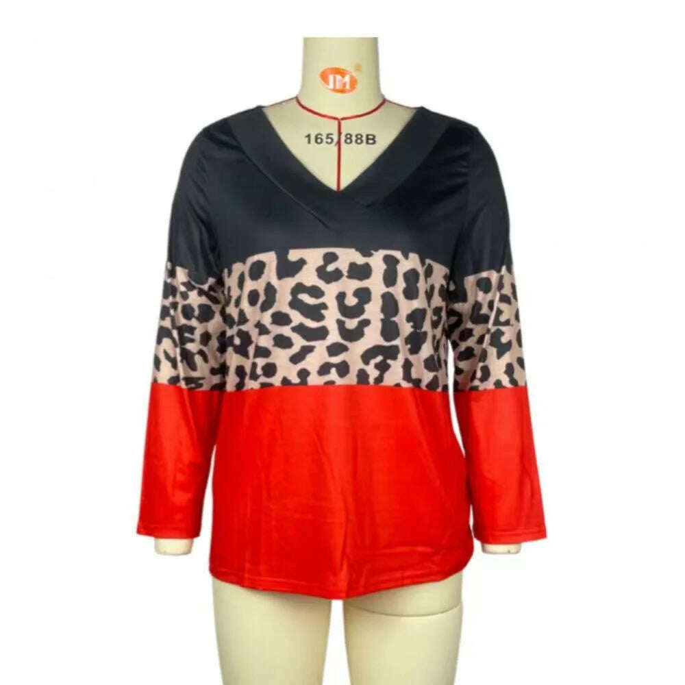 2022 Women Fashion Plus Size Loose Casual Blouses Long Sleeve Leopard Print Floral Print V Neck Spring And Autumn Tops - KIMLUD