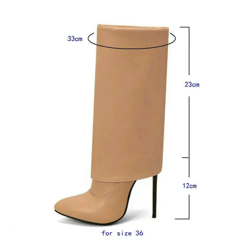 2022 Women Mid Calf Boots Pointed Toe Thin High Heel Ladies Short Boots PU Leather Side Zipper Sexy Women's Boots Plus Size 43 - KIMLUD