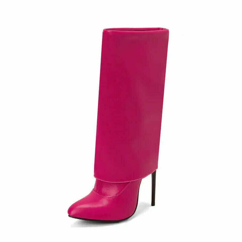 2022 Women Mid Calf Boots Pointed Toe Thin High Heel Ladies Short Boots PU Leather Side Zipper Sexy Women's Boots Plus Size 43 - KIMLUD