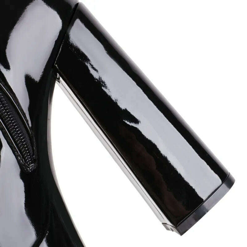 2022 Women Over the Knee Boots Platform Square High Heel Ladies Long Boots PU Leather Round Toe Zipper Party Women's Shoes Black - KIMLUD