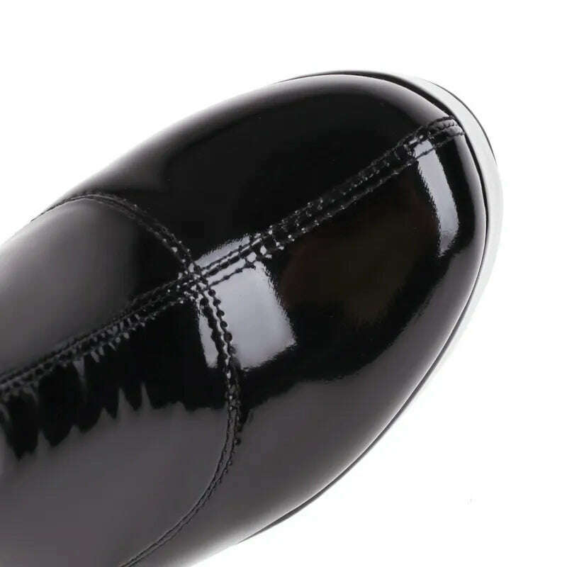 2022 Women Over the Knee Boots Platform Square High Heel Ladies Long Boots PU Leather Round Toe Zipper Party Women's Shoes Black - KIMLUD
