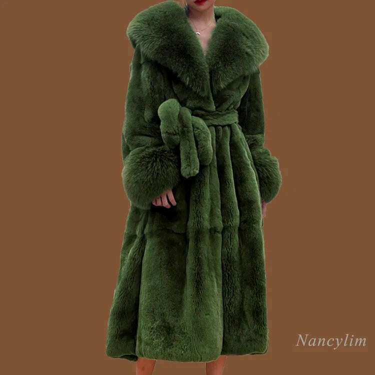 2023 Autumn and Winter Big Fur Collar Fashion Fur Coat Women's Mid-Length Thickened European and American Loose Temperament Coat - KIMLUD
