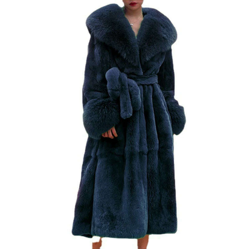 2023 Autumn and Winter Big Fur Collar Fashion Fur Coat Women's Mid-Length Thickened European and American Loose Temperament Coat - KIMLUD
