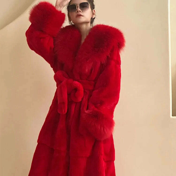 2023 Autumn and Winter Big Fur Collar Fashion Fur Coat Women's Mid-Length Thickened European and American Loose Temperament Coat - KIMLUD