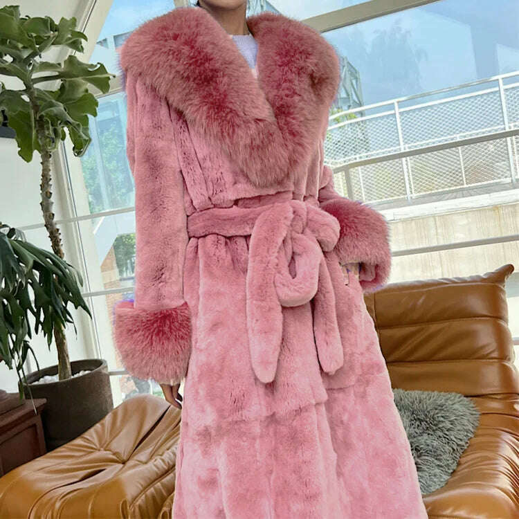 2023 Autumn and Winter Big Fur Collar Fashion Fur Coat Women's Mid-Length Thickened European and American Loose Temperament Coat - KIMLUD