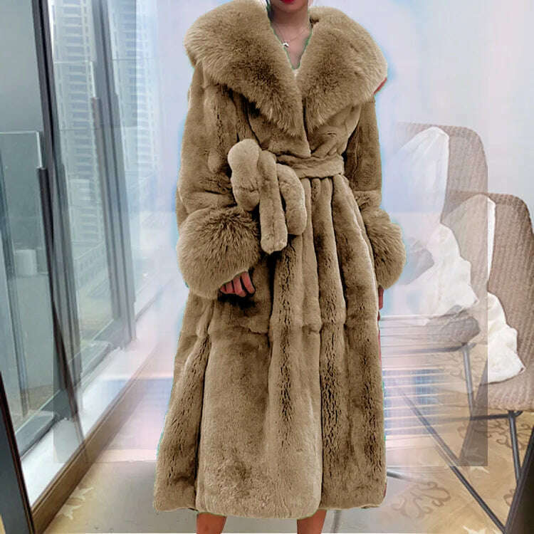 2023 Autumn and Winter Big Fur Collar Fashion Fur Coat Women's Mid-Length Thickened European and American Loose Temperament Coat - KIMLUD