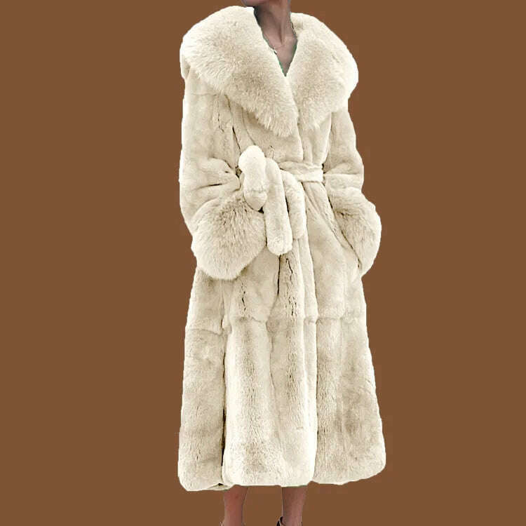 2023 Autumn and Winter Big Fur Collar Fashion Fur Coat Women's Mid-Length Thickened European and American Loose Temperament Coat - KIMLUD
