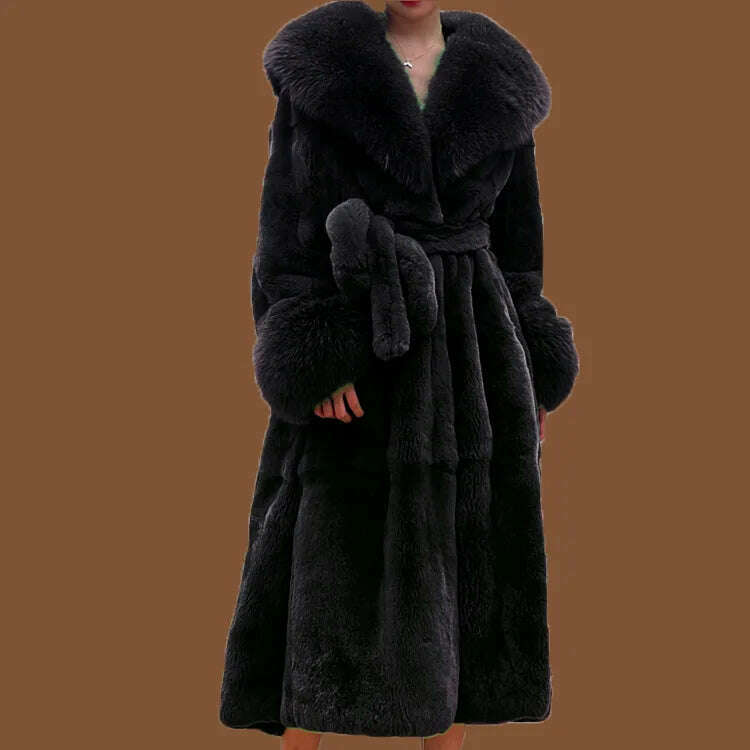 2023 Autumn and Winter Big Fur Collar Fashion Fur Coat Women's Mid-Length Thickened European and American Loose Temperament Coat - KIMLUD