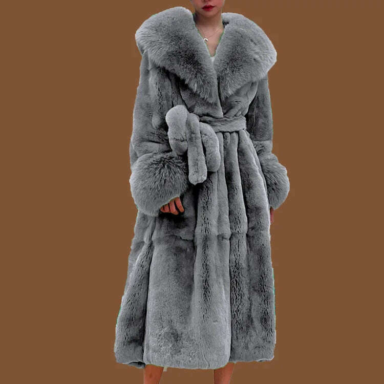 2023 Autumn and Winter Big Fur Collar Fashion Fur Coat Women's Mid-Length Thickened European and American Loose Temperament Coat - KIMLUD