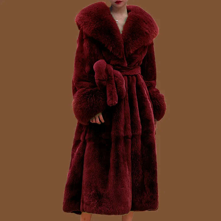 2023 Autumn and Winter Big Fur Collar Fashion Fur Coat Women's Mid-Length Thickened European and American Loose Temperament Coat - KIMLUD