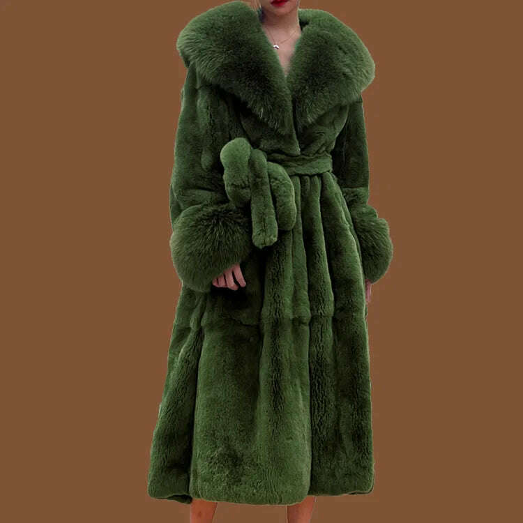 2023 Autumn and Winter Big Fur Collar Fashion Fur Coat Women's Mid-Length Thickened European and American Loose Temperament Coat - KIMLUD
