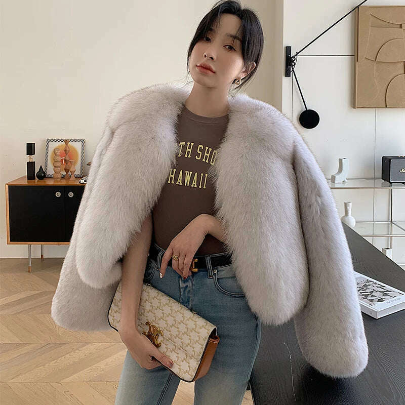 2023 Luxury Lady Winter Full Pelt Real Fox Fur Jacket Thick Warm Natural Fur Coat Women Outerwear Fashion Jacket - KIMLUD