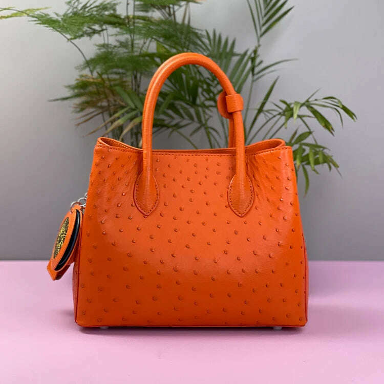 KIMLUD, 2023 New Designer Ostrich Skin Women Handbag Fashion Genuine Leather Lady Messenger Bag Luxury Large Capacity Shoulder Bag 50, orange, KIMLUD Womens Clothes