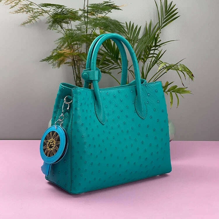 KIMLUD, 2023 New Designer Ostrich Skin Women Handbag Fashion Genuine Leather Lady Messenger Bag Luxury Large Capacity Shoulder Bag 50, blue3, KIMLUD Womens Clothes