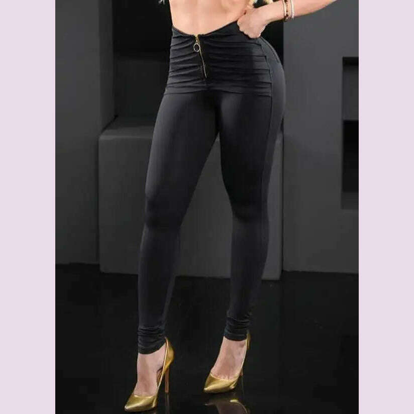 KIMLUD, 2023 New Fashion Women's Pants Elegant Sexy Ruched Zipper Fly High Waist Pants Female Trouser Casual Bottom, A / L, KIMLUD APPAREL - Womens Clothes