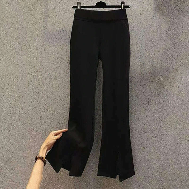 2023 New Little Fragrance Two Piece Set Streetwear Stylish V-Neck Tweed Jacket+High Waist A-Line Skirt With Split Wide Leg Pants - KIMLUD