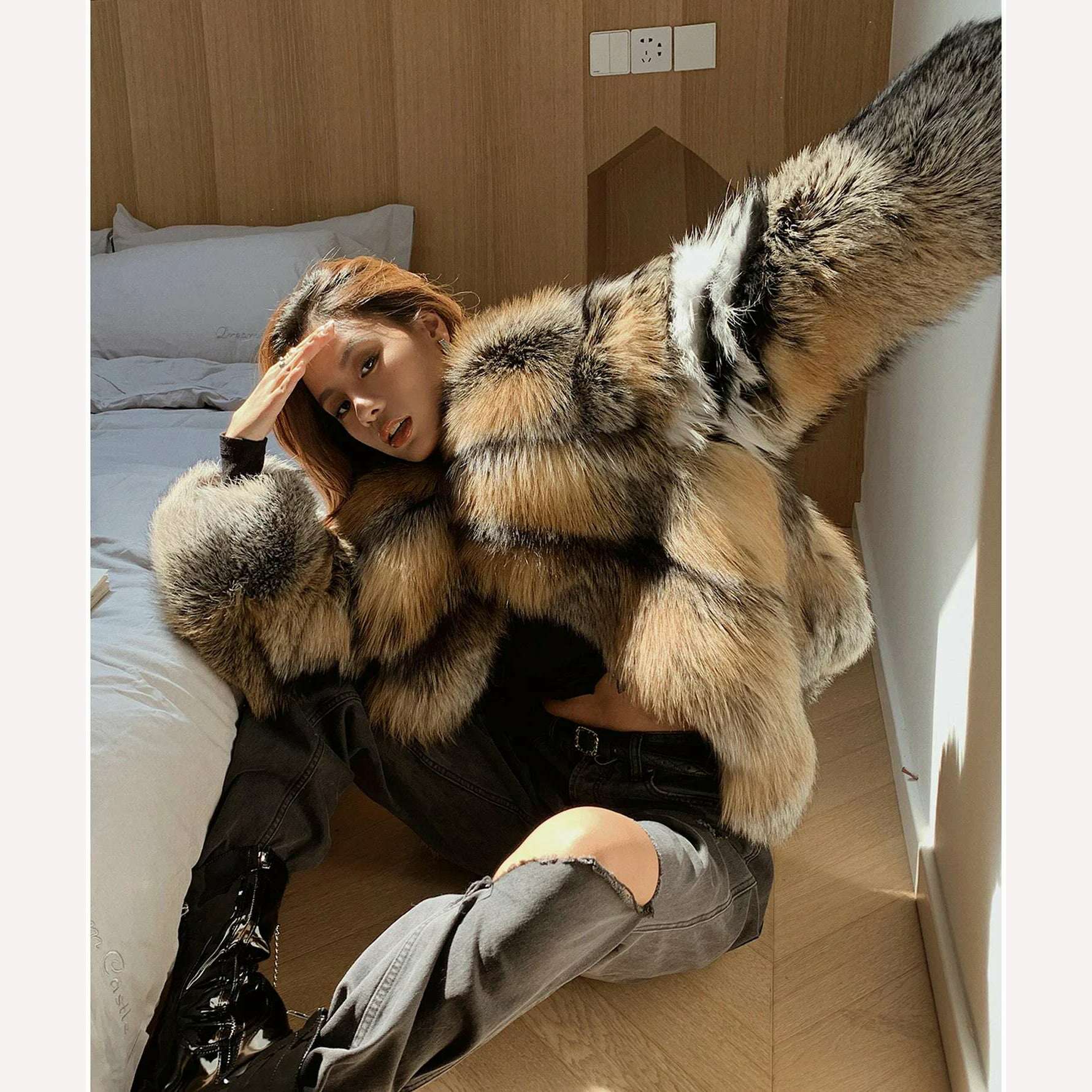 2023 New Real Natural Silver Fox Fur Coat Women Highend Quality Genuine Women Winter Luxury Female Jacket OuterwearLong Sleeve - KIMLUD