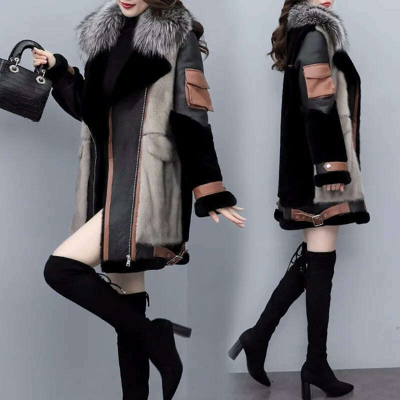 2023 New Women's Winter Fashion Fur Coat Women's Korean Loose Spliced Fox Fur Collar Warm Coats Female Long Parker Overcoat - KIMLUD