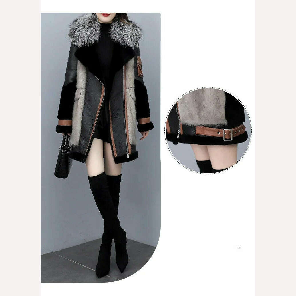 2023 New Women's Winter Fashion Fur Coat Women's Korean Loose Spliced Fox Fur Collar Warm Coats Female Long Parker Overcoat - KIMLUD