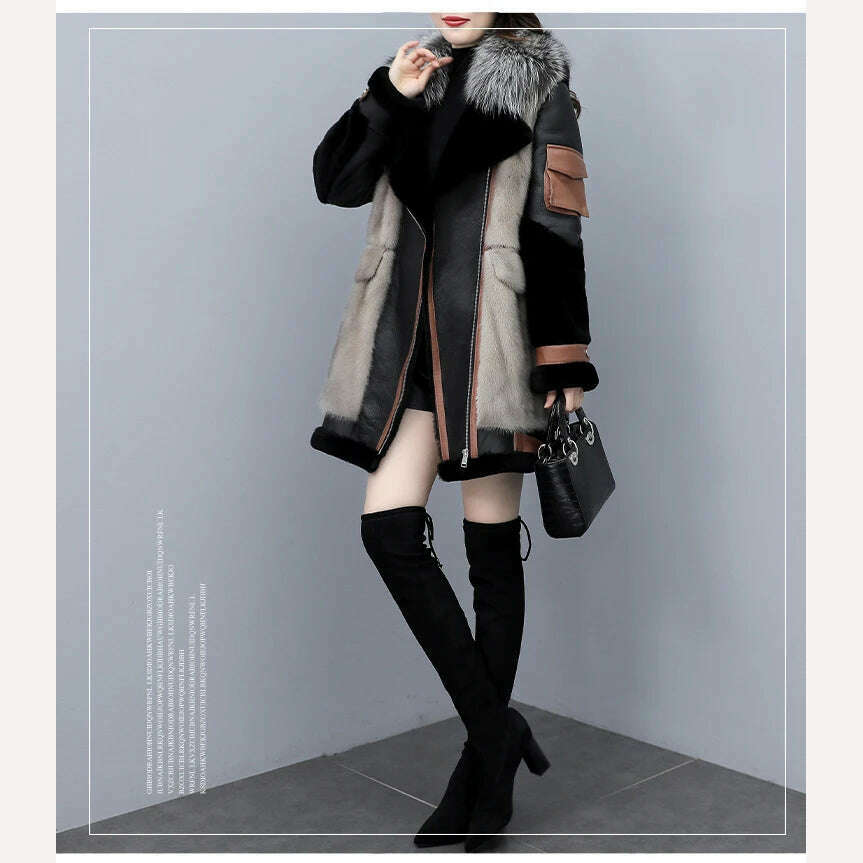 2023 New Women's Winter Fashion Fur Coat Women's Korean Loose Spliced Fox Fur Collar Warm Coats Female Long Parker Overcoat - KIMLUD