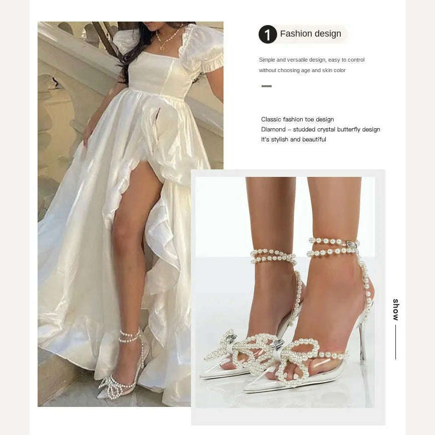 2023 Wedding Women's High Heels New Pearl High Heels Sexy Pointed Sandals Party Fashion Women's Shoes High Heel Rhinestone Shoes - KIMLUD