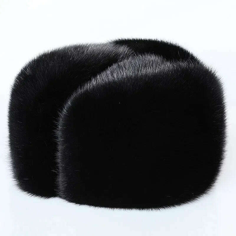 2023 Winter Unisex Top Real Mink Fur Bomber Hat Male Genuine Marten Head Warm Black/Brown Caps Best Gift For parent Gorras - KIMLUD