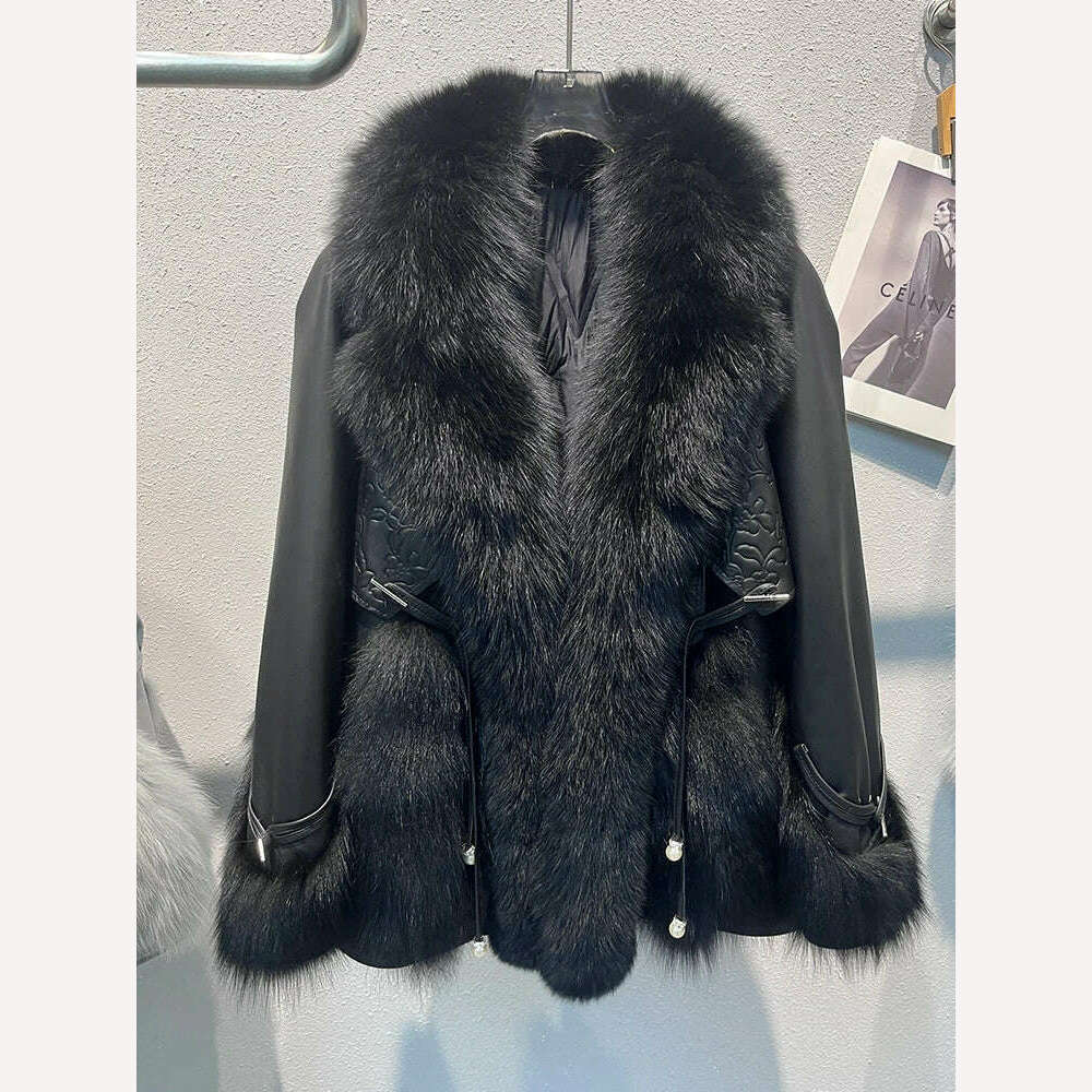2023 Winter Women Real Natural Fox Fur Coat Geniune Sheepskin Leather Goose Down Jacket Luxury Thick Warm Female Coat Outwear - KIMLUD
