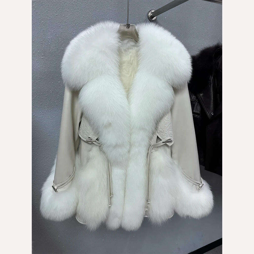 2023 Winter Women Real Natural Fox Fur Coat Geniune Sheepskin Leather Goose Down Jacket Luxury Thick Warm Female Coat Outwear - KIMLUD