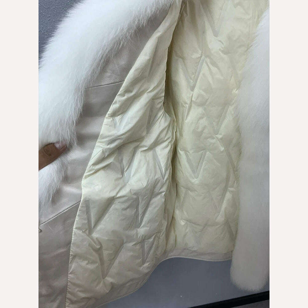 2023 Winter Women Real Natural Fox Fur Coat Geniune Sheepskin Leather Goose Down Jacket Luxury Thick Warm Female Coat Outwear - KIMLUD