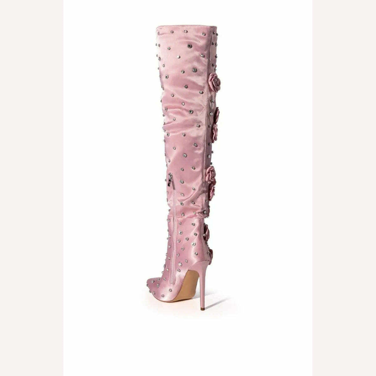 2023 Women's Pointed Toe High Heel Boots Elegant Champagne Flower Decor Boots Stiletto Gems Sequin Ladies Boots Women Shoes 44 - KIMLUD