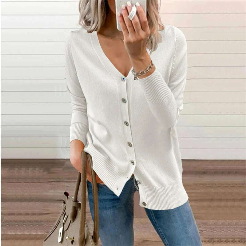 2024 Autumn/Winter Amazon Wish Women's Button Long Sleeve Cardigan Women's Knitted Sweater Jacket - KIMLUD