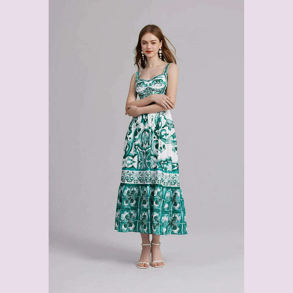 2024 Elegant Flower Print Suspender Dress Women Fashion Off Shoulder Backless Midi Dresses Chic Female Party Club Vestidos - KIMLUD