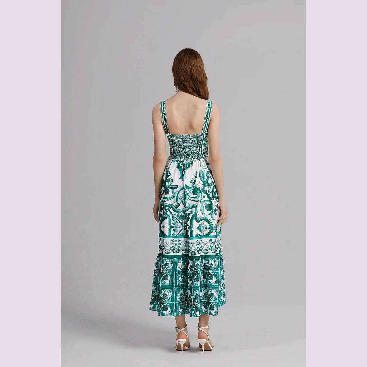 2024 Elegant Flower Print Suspender Dress Women Fashion Off Shoulder Backless Midi Dresses Chic Female Party Club Vestidos - KIMLUD