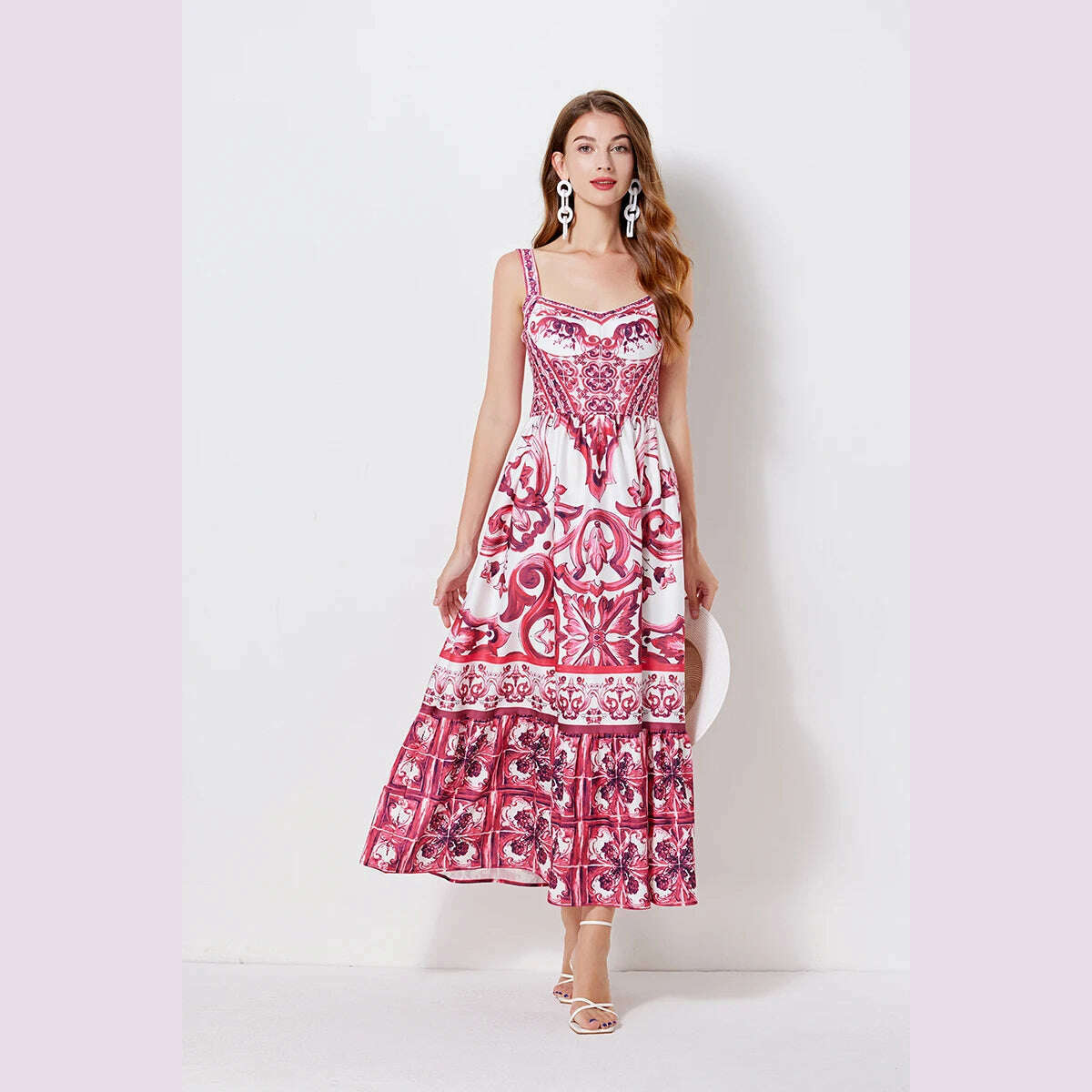 2024 Elegant Flower Print Suspender Dress Women Fashion Off Shoulder Backless Midi Dresses Chic Female Party Club Vestidos - KIMLUD