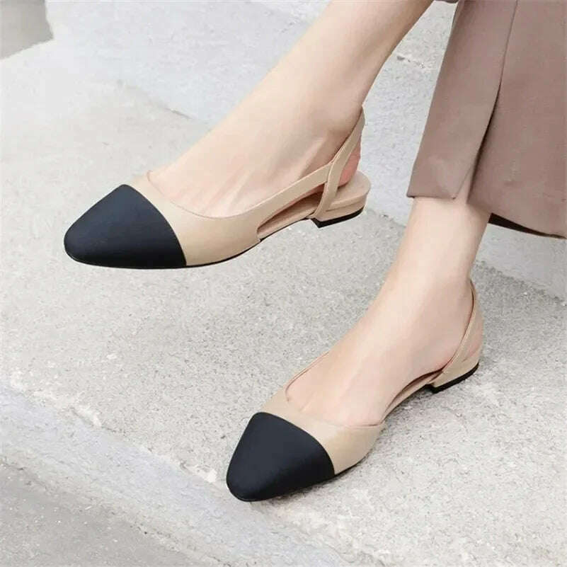 KIMLUD, 2024 Luxury Woman Flat Sandal Dress Shoes High Heels Retro Closed Square Toe Mules Shoes Girls Wedding Shoe Casual Flat Shoes, KIMLUD Womens Clothes