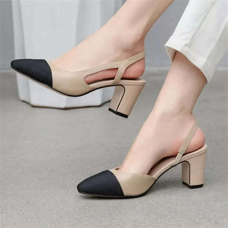 KIMLUD, 2024 Luxury Woman Flat Sandal Dress Shoes High Heels Retro Closed Square Toe Mules Shoes Girls Wedding Shoe Casual Flat Shoes, KIMLUD Womens Clothes