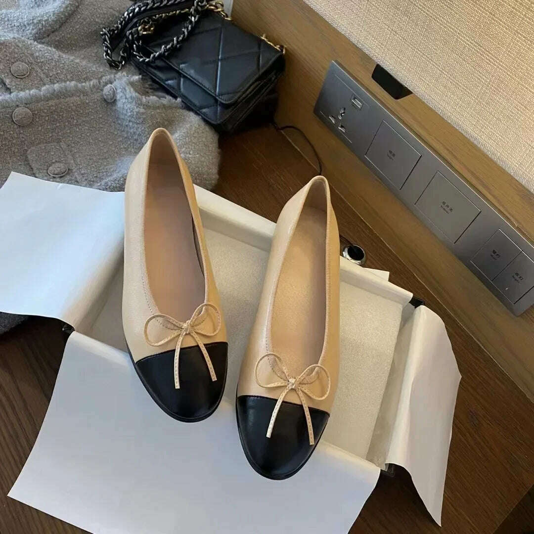 KIMLUD, 2024 Luxury Woman Flat Sandal Dress Shoes High Heels Retro Closed Square Toe Mules Shoes Girls Wedding Shoe Casual Flat Shoes, Apricot bow / 36, KIMLUD APPAREL - Womens Clothes