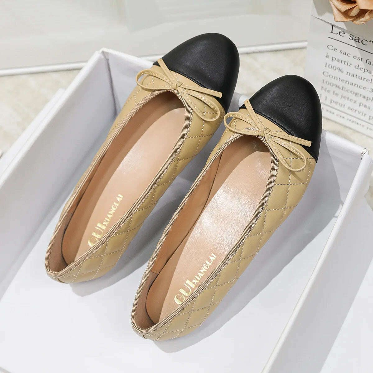 KIMLUD, 2024 Luxury Woman Flat Sandal Dress Shoes High Heels Retro Closed Square Toe Mules Shoes Girls Wedding Shoe Casual Flat Shoes, Apricot 2 bow / 42, KIMLUD APPAREL - Womens Clothes