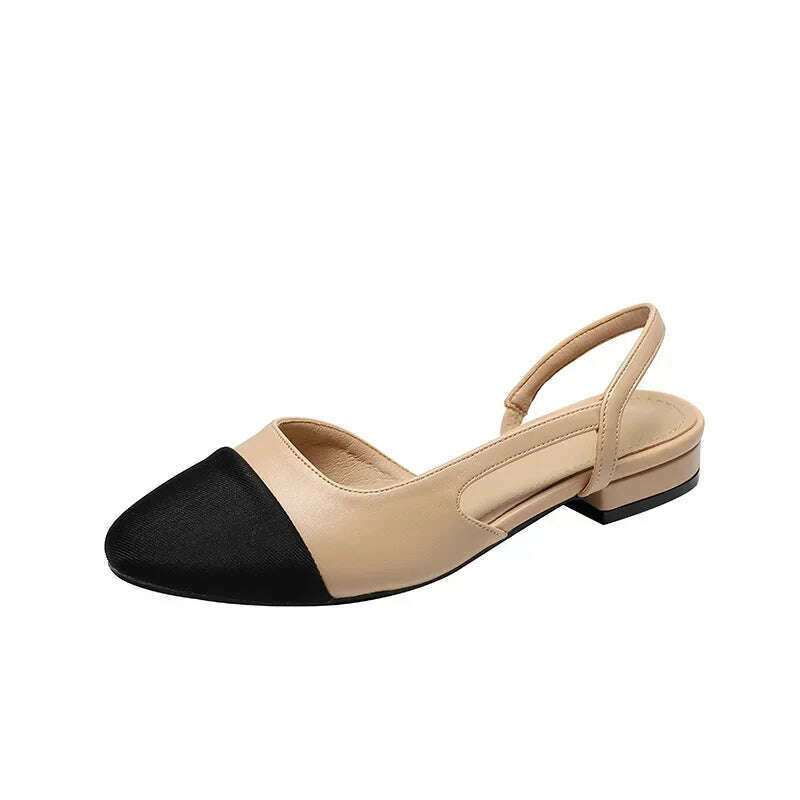 KIMLUD, 2024 Luxury Woman Flat Sandal Dress Shoes High Heels Retro Closed Square Toe Mules Shoes Girls Wedding Shoe Casual Flat Shoes, Apricot low heel / 38, KIMLUD APPAREL - Womens Clothes