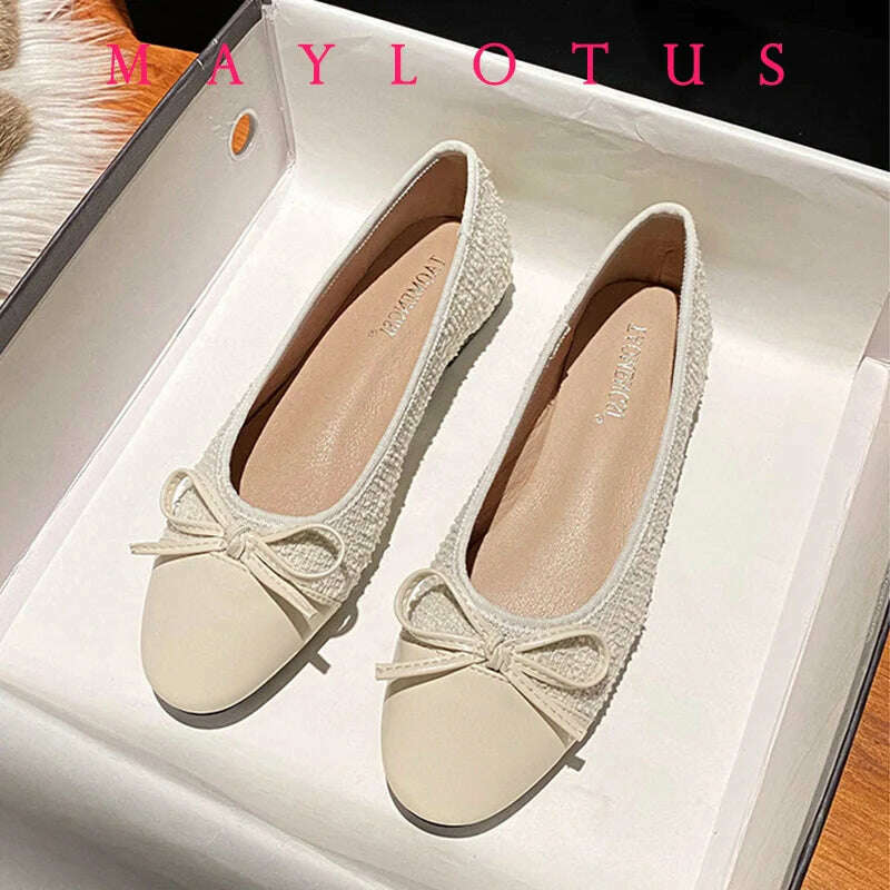 KIMLUD, 2024 Luxury Woman Flat Sandal Dress Shoes High Heels Retro Closed Square Toe Mules Shoes Girls Wedding Shoe Casual Flat Shoes, Beige bow / 42, KIMLUD APPAREL - Womens Clothes