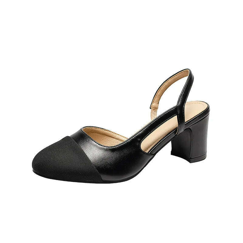 KIMLUD, 2024 Luxury Woman Flat Sandal Dress Shoes High Heels Retro Closed Square Toe Mules Shoes Girls Wedding Shoe Casual Flat Shoes, Black high heel / 42, KIMLUD APPAREL - Womens Clothes