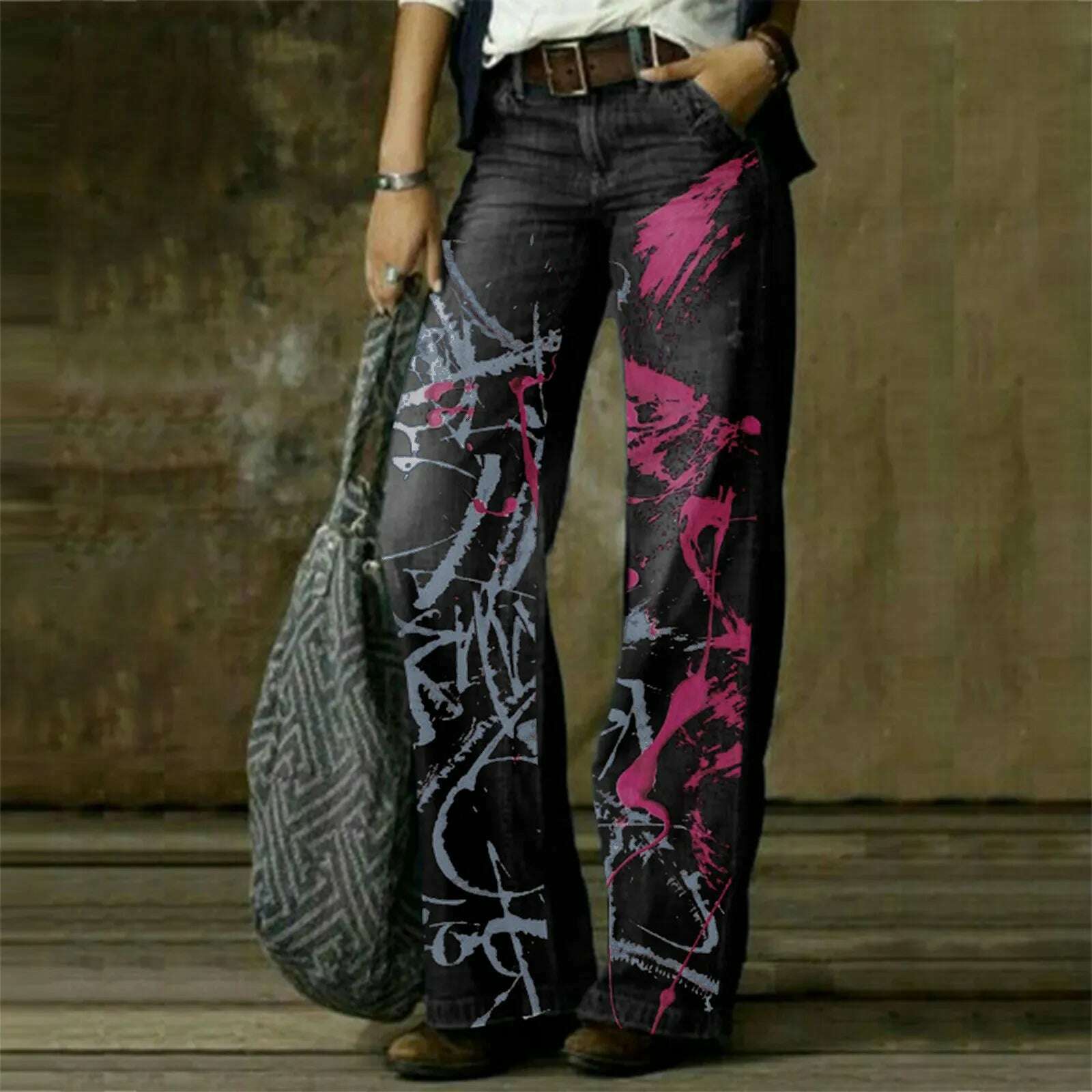 2024 New In High Waist Denim Pants Women Casual Loose Wide Leg Jeans Y2K Streetwear Harajuku Printed Boyfriend Jeans For Womens - KIMLUD