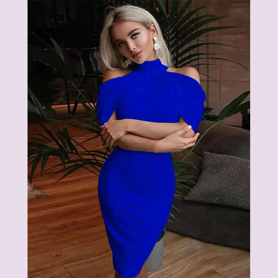 2024 New Solid Color Slim Midi Dresses Women Halter Neck Off Shoulder Package Hip Bodycon Elegant Temperament Ladies Party Dress - KIMLUD