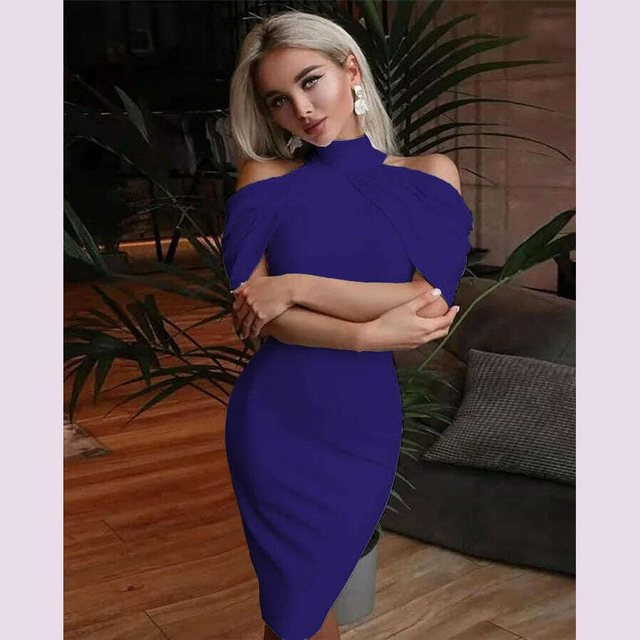 2024 New Solid Color Slim Midi Dresses Women Halter Neck Off Shoulder Package Hip Bodycon Elegant Temperament Ladies Party Dress - KIMLUD